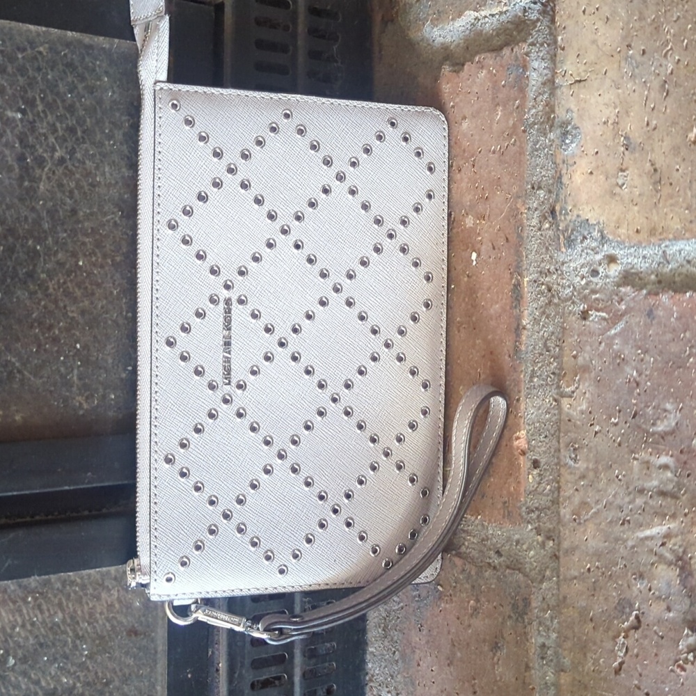 Michael Kors grey leather studded wristlet